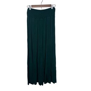 Earthbound Hunter Green Wide Leg Smocked Waist Palazzo Pants Bohemian